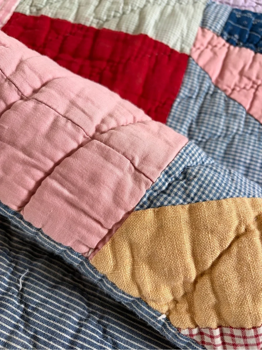 1930s-1940s Vintage Handmade Patchwork Multicolor Quilt 70x88 - Farmhouse